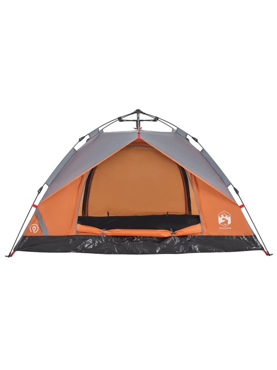 Kempingový stan kupole pro 2 šedý a oranžový rychloupínací