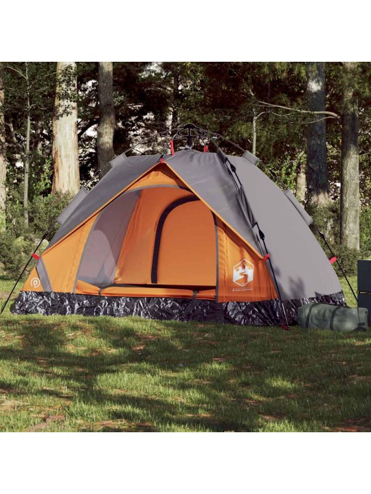 Kempingový stan kupole pro 2 šedý a oranžový rychloupínací