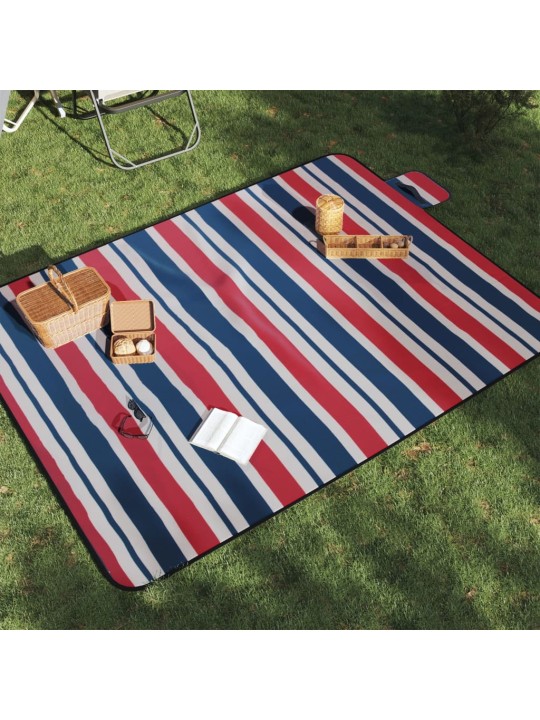 Pikniková deka skládací červené a modré pruhy 200x150 cm samet