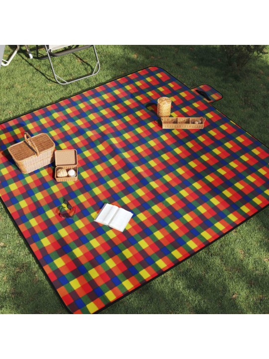 Pikniková deka skládací vícebarevná kostkovaná 200x200 cm samet