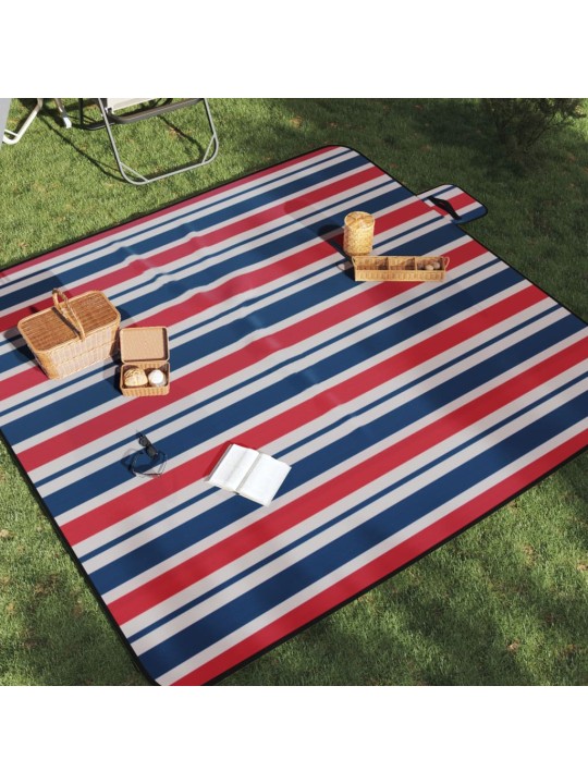 Pikniková deka skládací červené a modré pruhy 200x200 cm samet