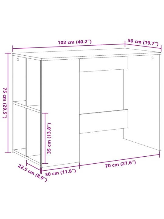 Psací stůl bílý 102 x 50 x 75 cm kompozitní dřevo