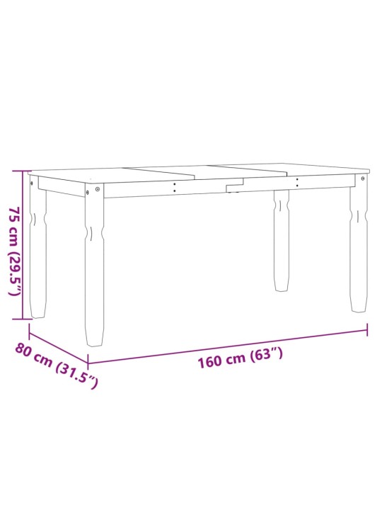Jídelní stůl Corona bílý 160 x 80 x 75 cm masivní borové dřevo