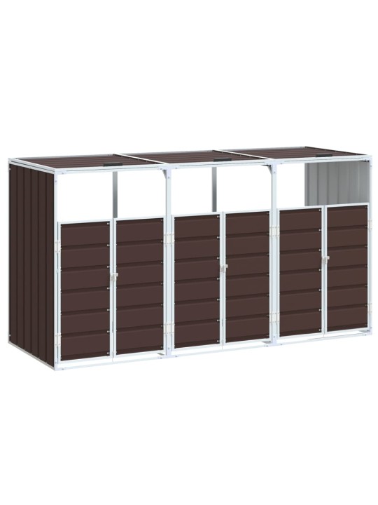 Box na 3 popelnice hnědý 216 x 81 x 115 cm ocel