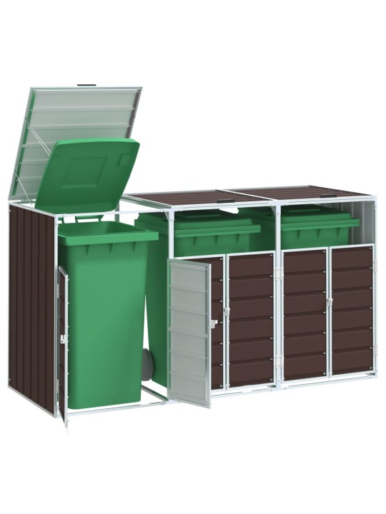 Box na 3 popelnice hnědý 216 x 81 x 115 cm ocel