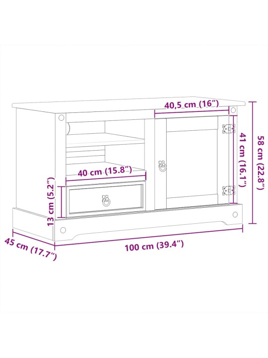 TV skříňka Corona 100 x 45 x 58 cm masivní borové dřevo