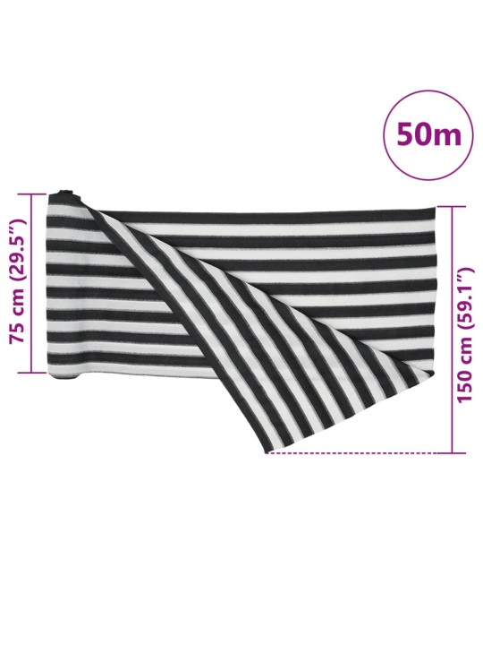 Stínicí tkanina antracitová a bílá 1,5 x 50 m HDPE 75 g/m²