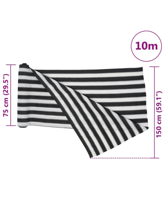 Stínicí tkanina antracitová a bílá 1,5 x 10 m HDPE 195 g/m²