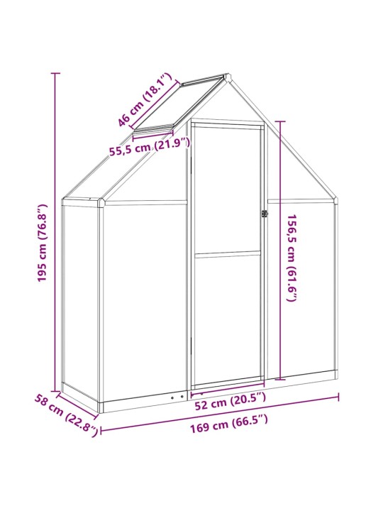 Skleník s podkladovým rámem antracitový 169x58x195 cm hliník