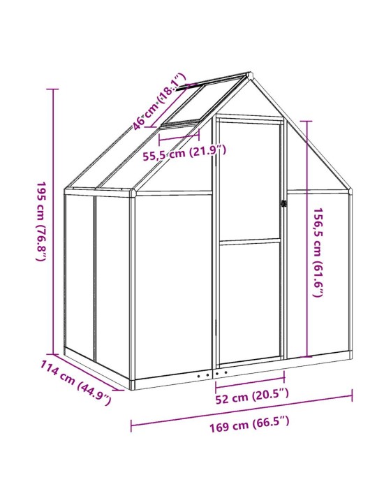 Skleník s podkladovým rámem antracitový 169x114x195 cm hliník