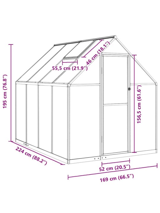Skleník s podkladovým rámem antracitový 224x169x195 cm hliník