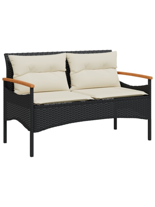 Zahradní lavice s poduškami 116 x 62,5 x 74 cm černá polyratan