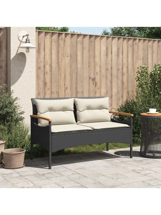 Zahradní lavice s poduškami 116 x 62,5 x 74 cm černá polyratan