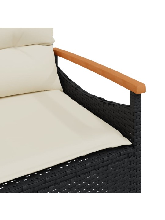 Zahradní lavice s poduškami 116 x 62,5 x 74 cm černá polyratan