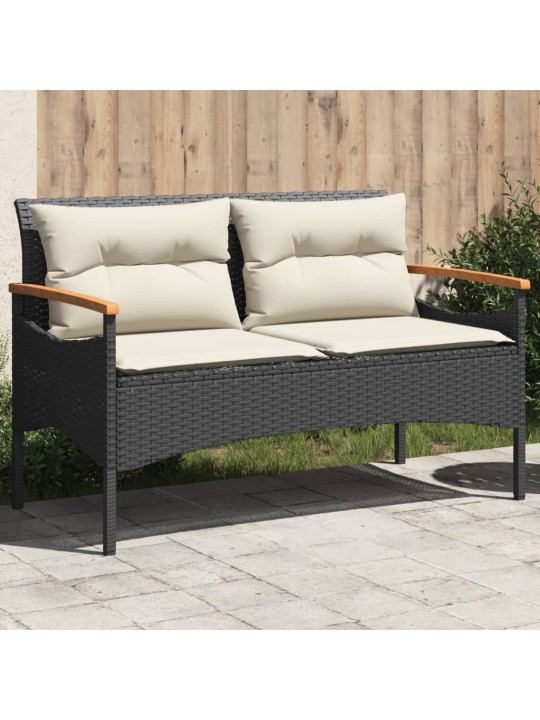 Zahradní lavice s poduškami 116 x 62,5 x 74 cm černá polyratan