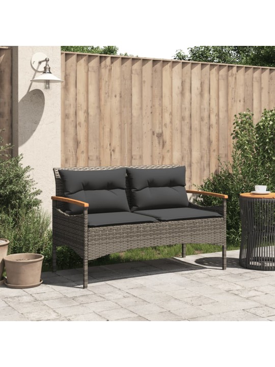 Zahradní lavice s poduškami 116 x 62,5 x 74 cm šedá polyratan