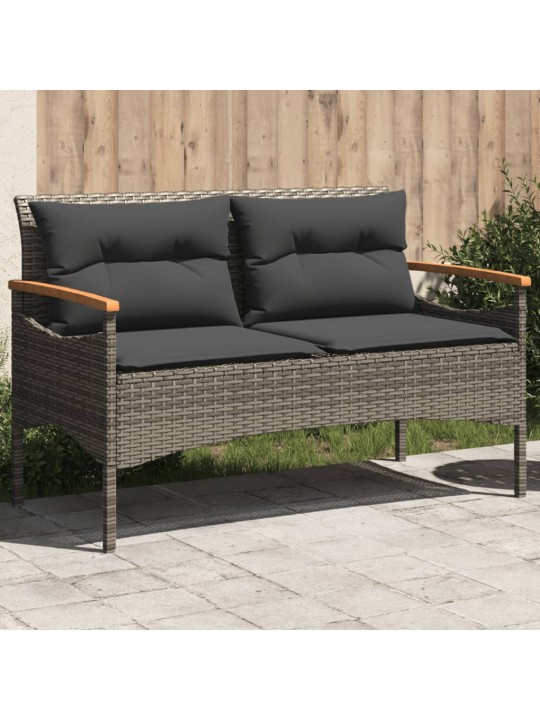 Zahradní lavice s poduškami 116 x 62,5 x 74 cm šedá polyratan