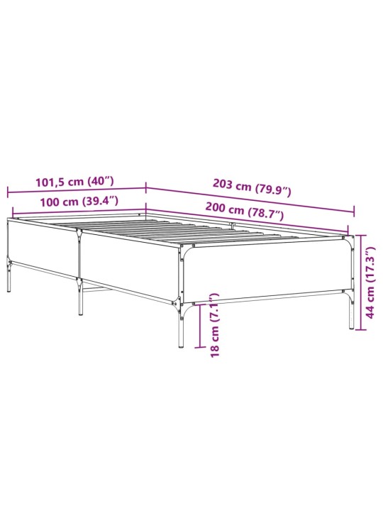 Rám postele černý 100 x 200 cm kompozitní dřevo a kov