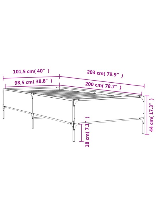 Rám postele hnědý dub 100 x 200 cm kompozitní dřevo a kov
