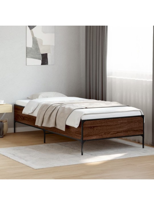 Rám postele hnědý dub 100 x 200 cm kompozitní dřevo a kov
