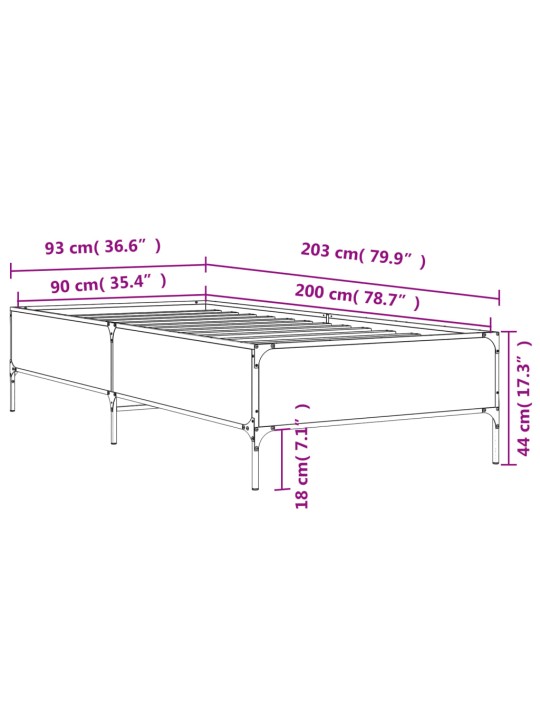 Rám postele černý 90 x 200 cm kompozitní dřevo a kov