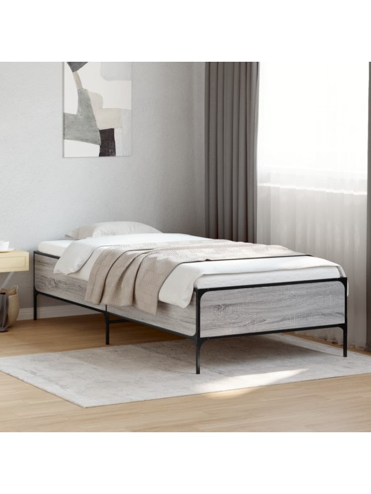 Rám postele šedý sonoma 90 x 200 cm kompozitní dřevo a kov