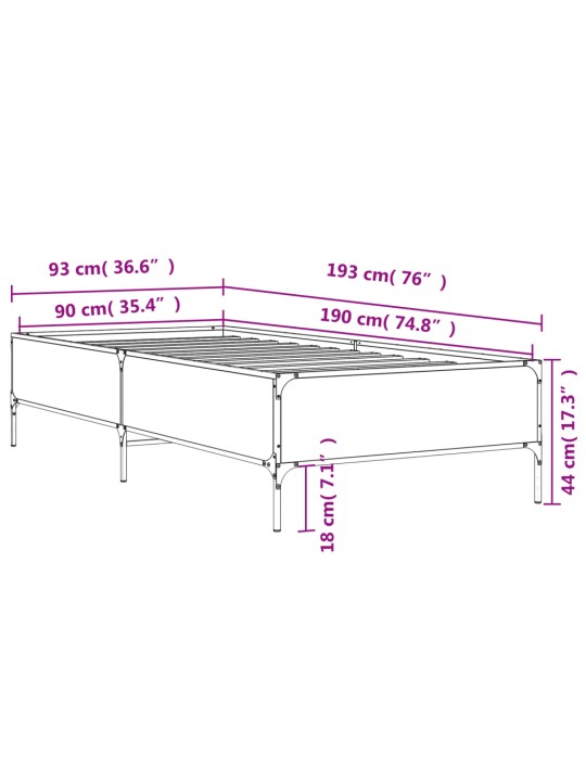 Rám postele dub sonoma 90 x 190 cm kompozitní dřevo a kov