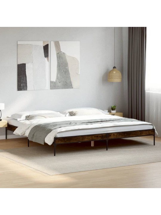 Rám postele kouřový dub 200 x 200 cm kompozitní dřevo a kov