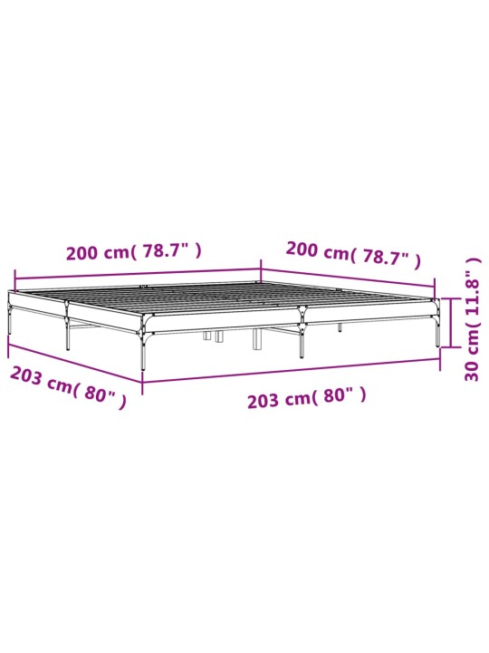 Rám postele šedý sonoma 200 x 200 cm kompozitní dřevo a kov