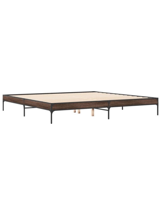 Rám postele hnědý dub 200 x 200 cm kompozitní dřevo a kov