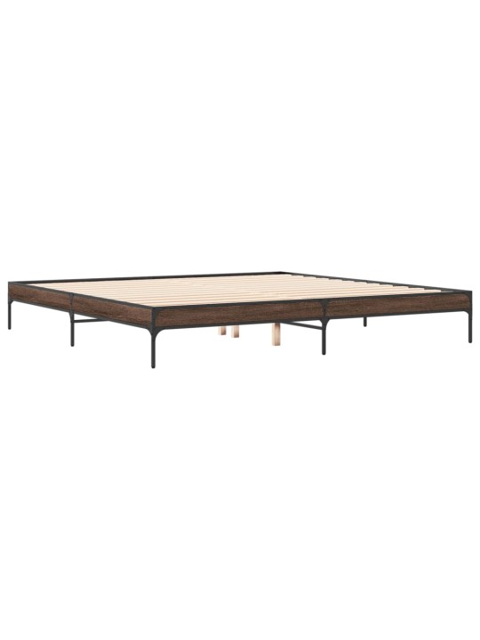 Rám postele hnědý dub 200 x 200 cm kompozitní dřevo a kov