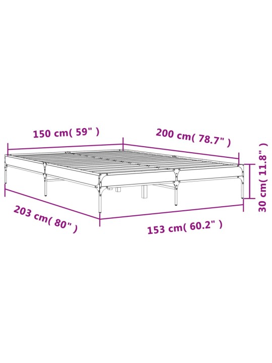 Rám postele kouřový dub 150 x 200 cm kompozitní dřevo a kov