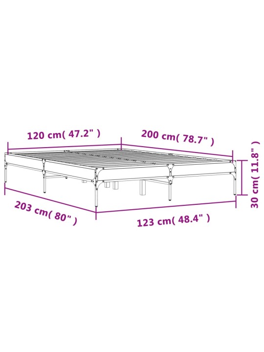 Rám postele kouřový dub 120 x 200 cm kompozitní dřevo a kov