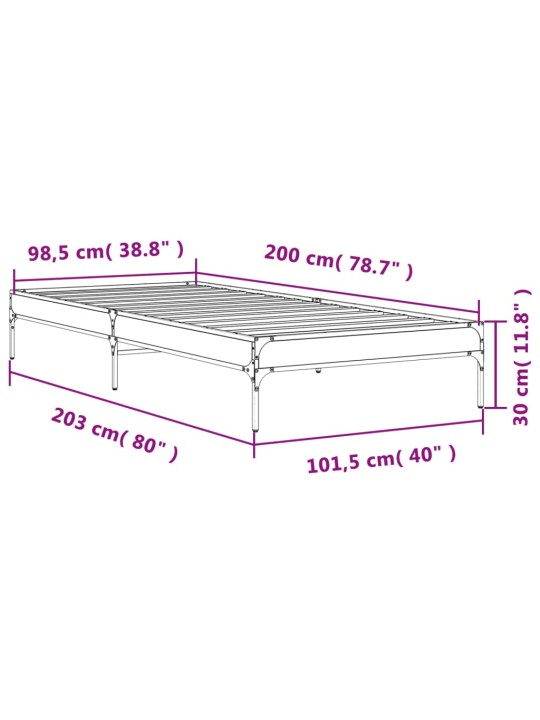 Rám postele kouřový dub 100 x 200 cm kompozitní dřevo a kov