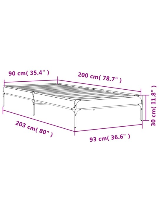 Rám postele dub sonoma 90 x 200 cm kompozitní dřevo a kov