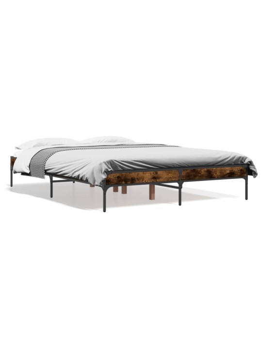Rám postele kouřový dub 135 x 190 cm kompozitní dřevo a kov