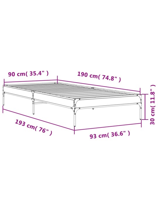 Rám postele kouřový dub 90 x 190 cm kompozitní dřevo a kov