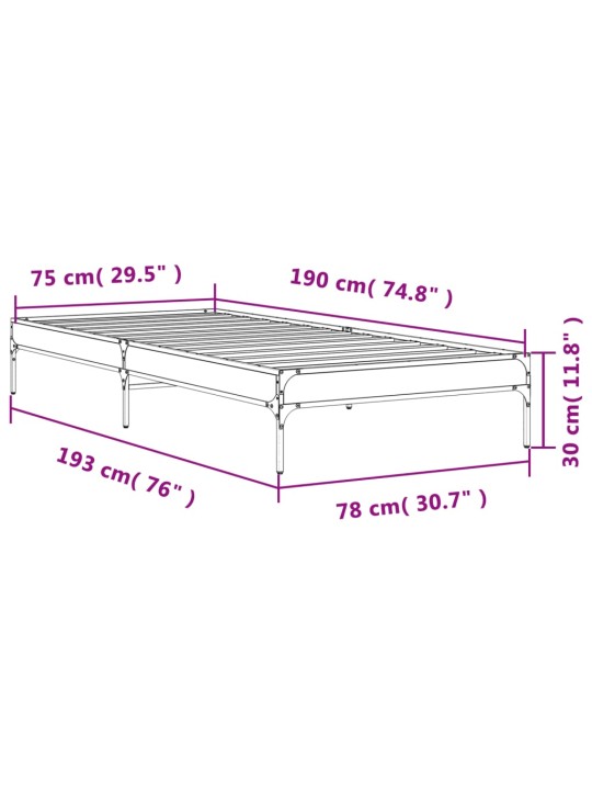 Rám postele šedý sonoma 75 x 190 cm kompozitní dřevo a kov