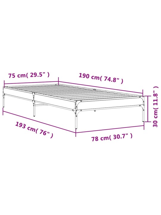 Rám postele hnědý dub 75 x 190 cm kompozitní dřevo a kov