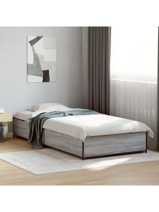 Rám postele šedý sonoma 100 x 200 cm kompozitní dřevo a kov