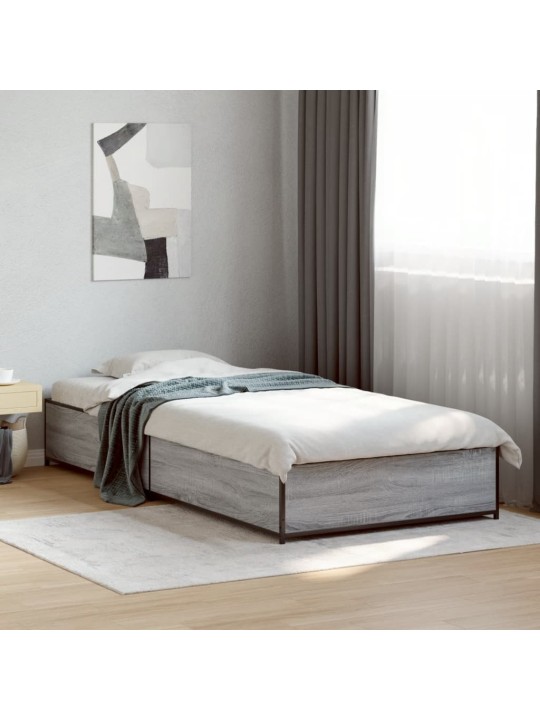 Rám postele šedý sonoma 90 x 200 cm kompozitní dřevo a kov