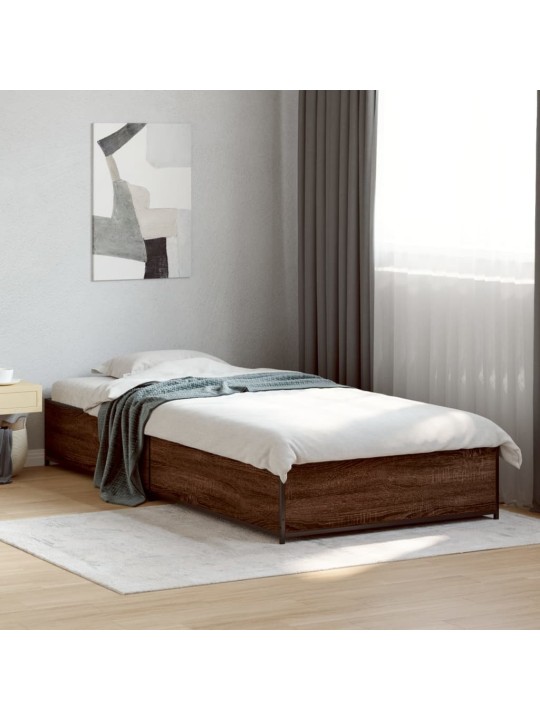 Rám postele hnědý dub 90 x 200 cm kompozitní dřevo a kov