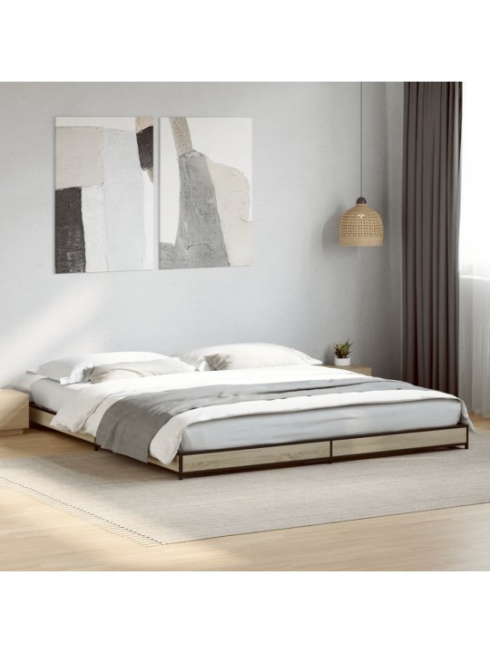 Rám postele dub sonoma 200 x 200 cm kompozitní dřevo a kov