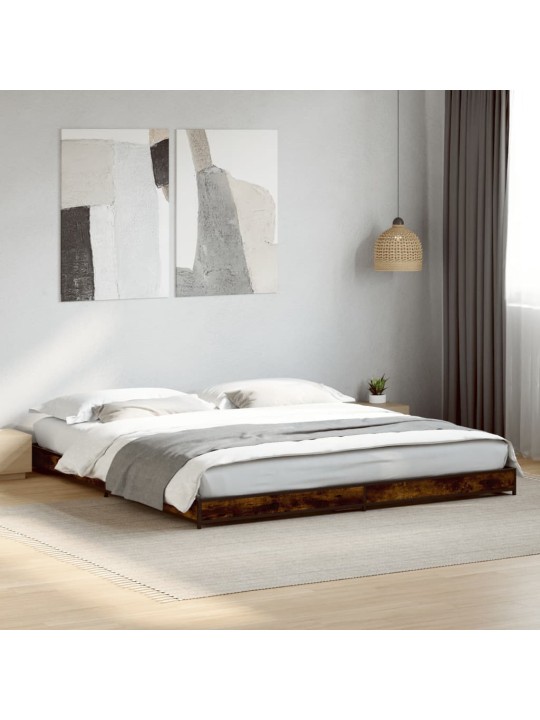 Rám postele kouřový dub 200 x 200 cm kompozitní dřevo a kov