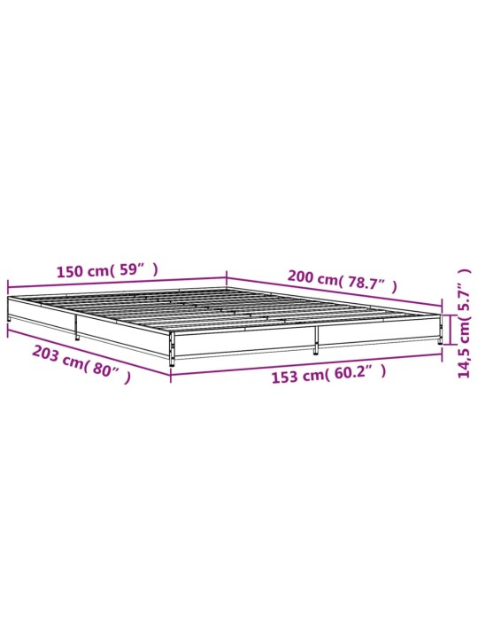 Rám postele kouřový dub 150 x 200 cm kompozitní dřevo a kov