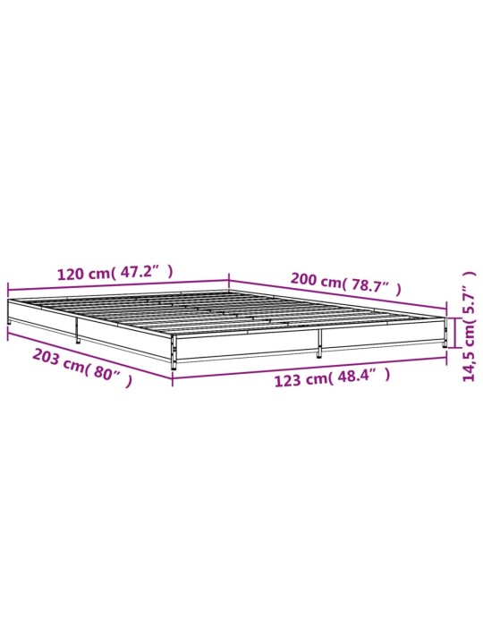 Rám postele kouřový dub 120 x 200 cm kompozitní dřevo a kov