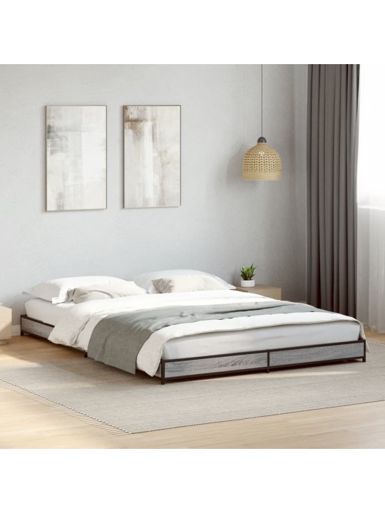 Rám postele šedý sonoma 140 x 190 cm kompozitní dřevo a kov