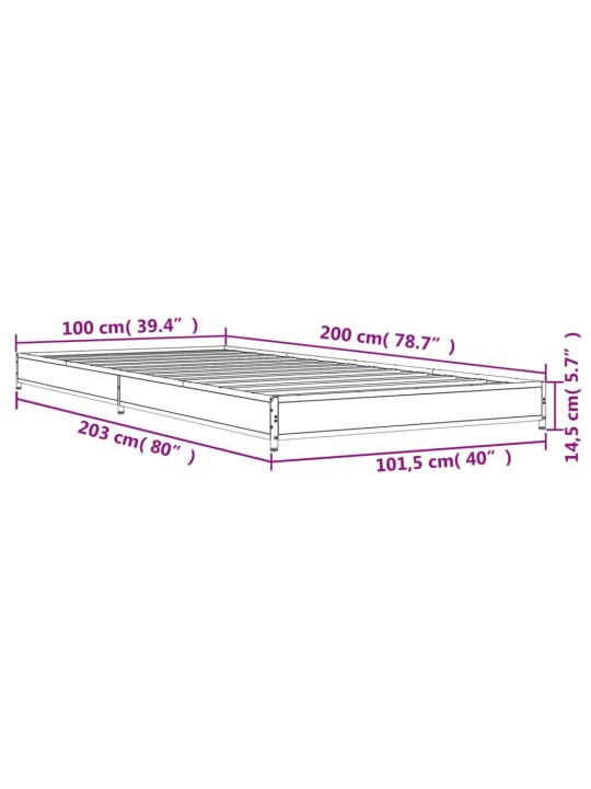 Rám postele kouřový dub 100 x 200 cm kompozitní dřevo a kov