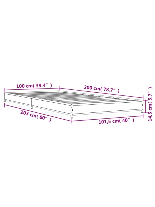 Rám postele šedý sonoma 100 x 200 cm kompozitní dřevo a kov