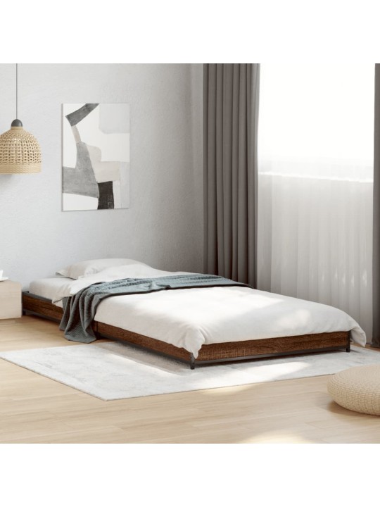 Rám postele hnědý dub 100 x 200 cm kompozitní dřevo a kov